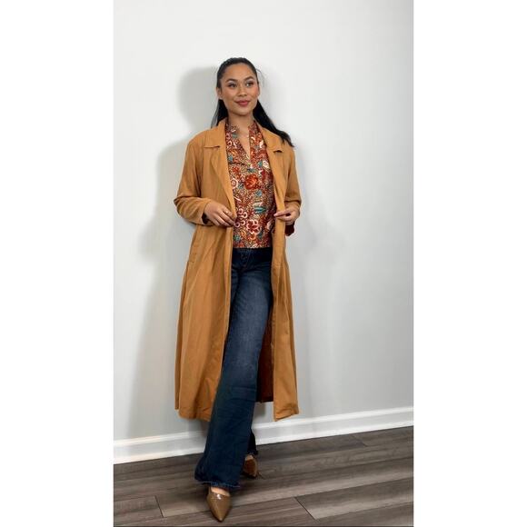 Free People Rae Longline Duster Coat in Brown Size XS Button Front Linen Blend - Picture 1 of 5